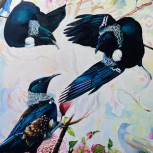 Native bird painting - Tui Peony by Alistair Elliot