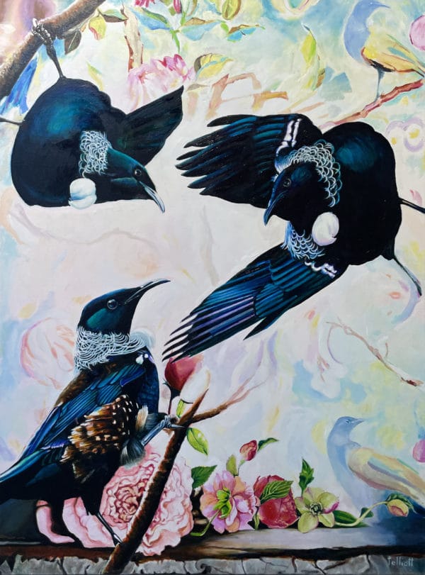 Native bird painting - Tui Peony by Alistair Elliot