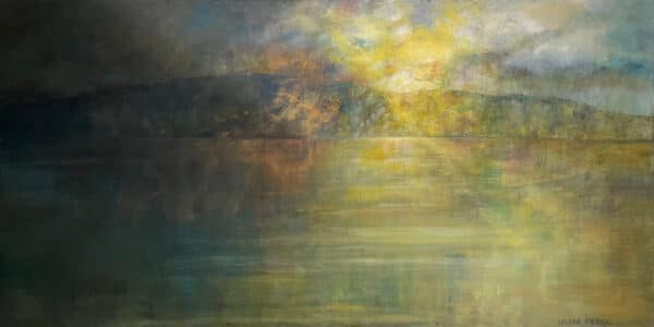 Contemporary landscape - Sunset Over The Lake by Dalene Meiring