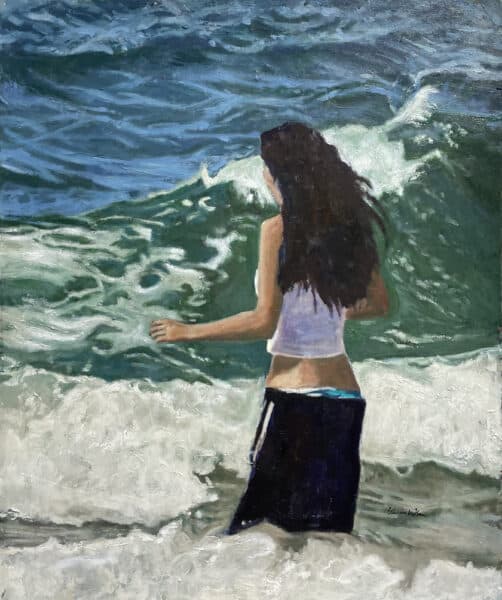 Beach painting - Girl in the Waves by Belinda Wilson