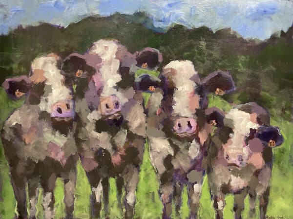 Cow painting - Then There Were 4 by Pauline Gough