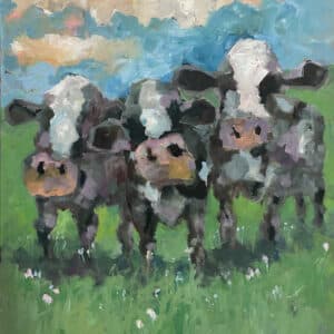 Large cow painting - Three's Company by Pauline Gough