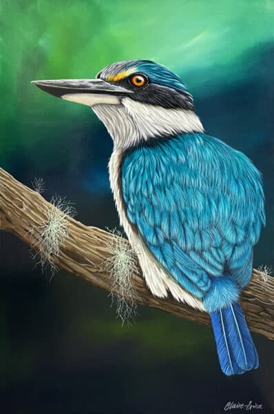 Realistic Kingfisher painting - Freedom by Claire Erica